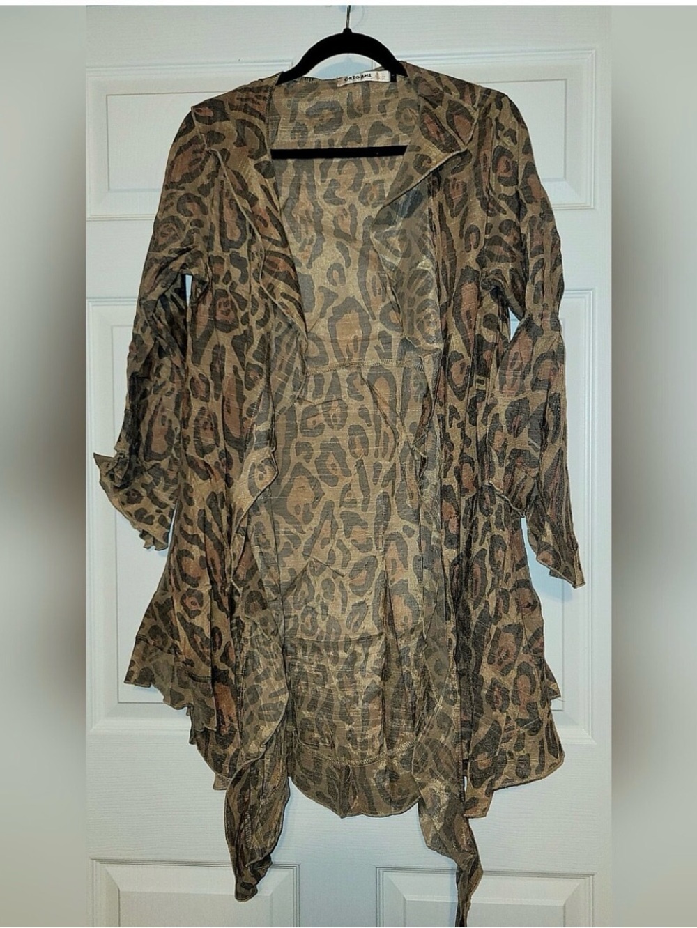 Origami Taupe Leopard Print Open-Front Women's Cardigan
